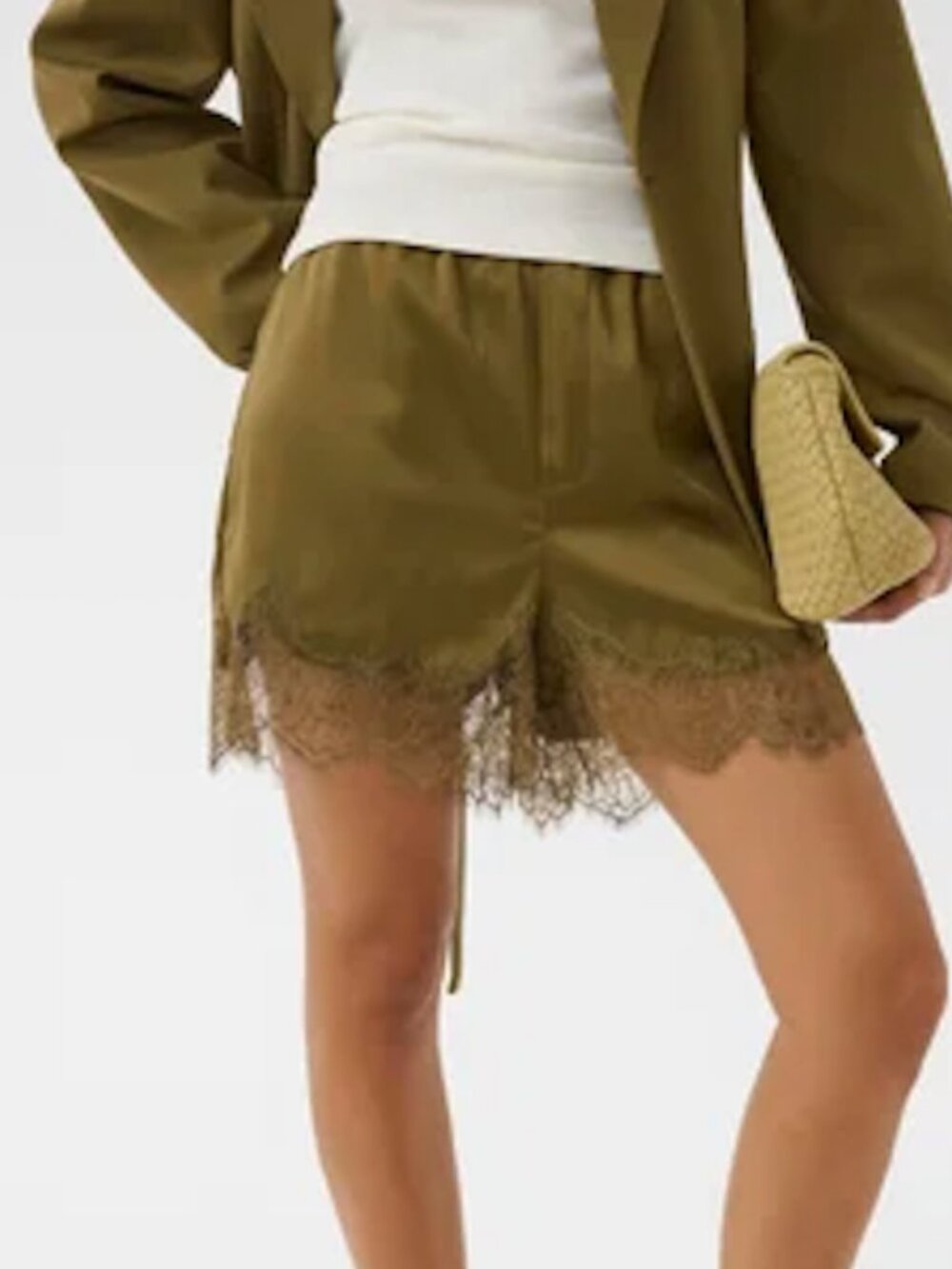 Green Lace Trim Shorts